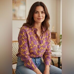 XIRENA Floral Purple and Yellow Women's Top